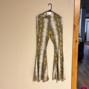 Snakeskin Flare Pants with Yellow Accents